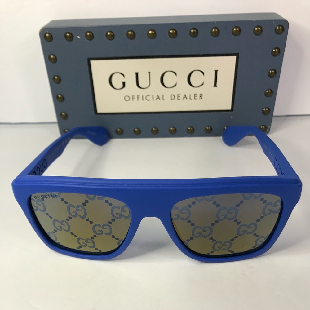 💯 Authentic - NEW Gucci GG1570S - 004 Blue Sunglasses - Picture 9 of 14